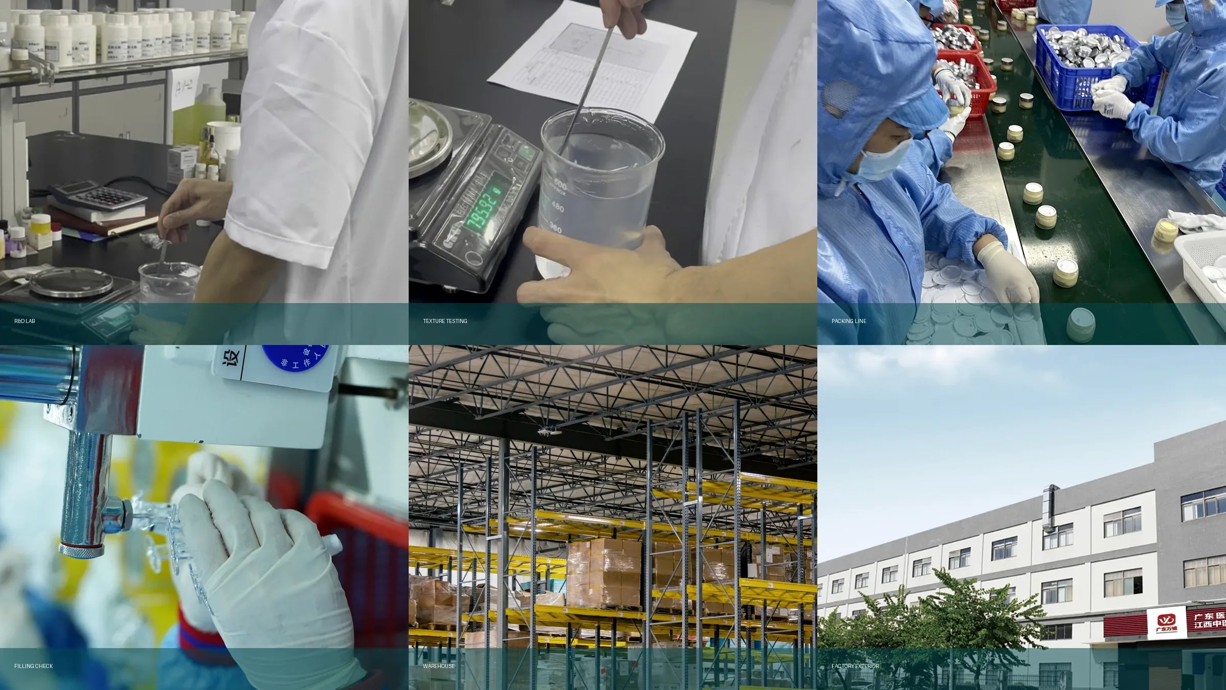 AFCARE manufacturing capability collage R&D filling packing QC warehouse export