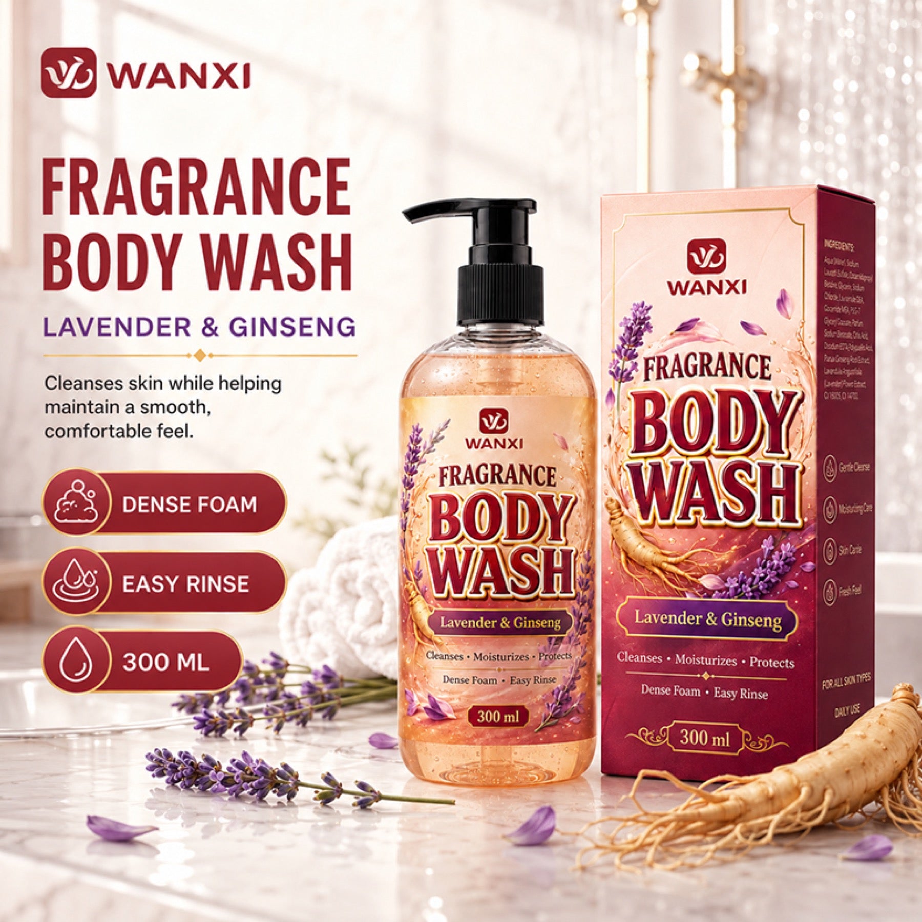 Fragrance body wash detail and label direction