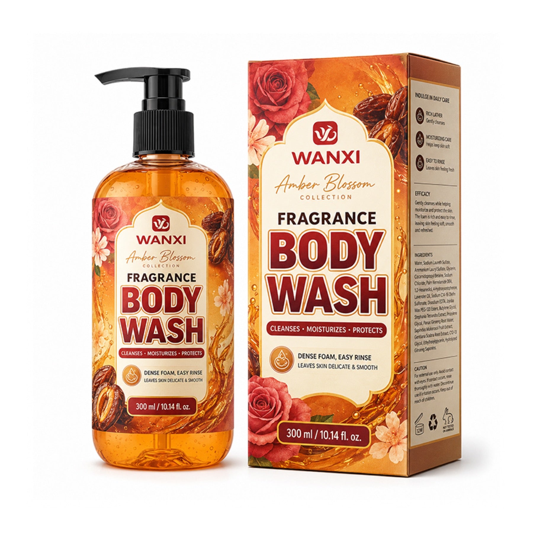 WANXI Amber Blossom fragrance body wash 300ml private label product